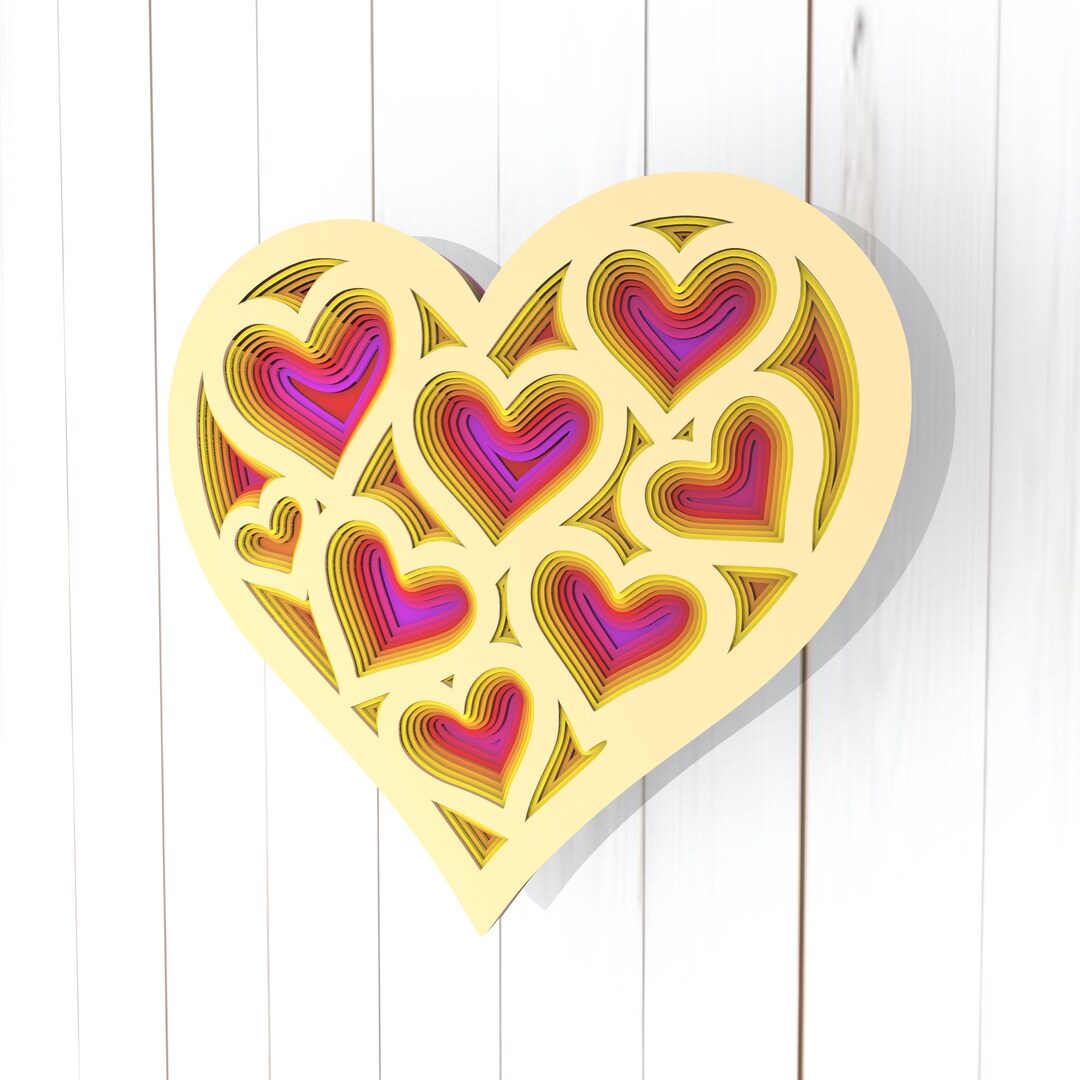 Flowers Heart 3D Mandala Svg Files, Multilayer Panel for Laser Cutting ...
