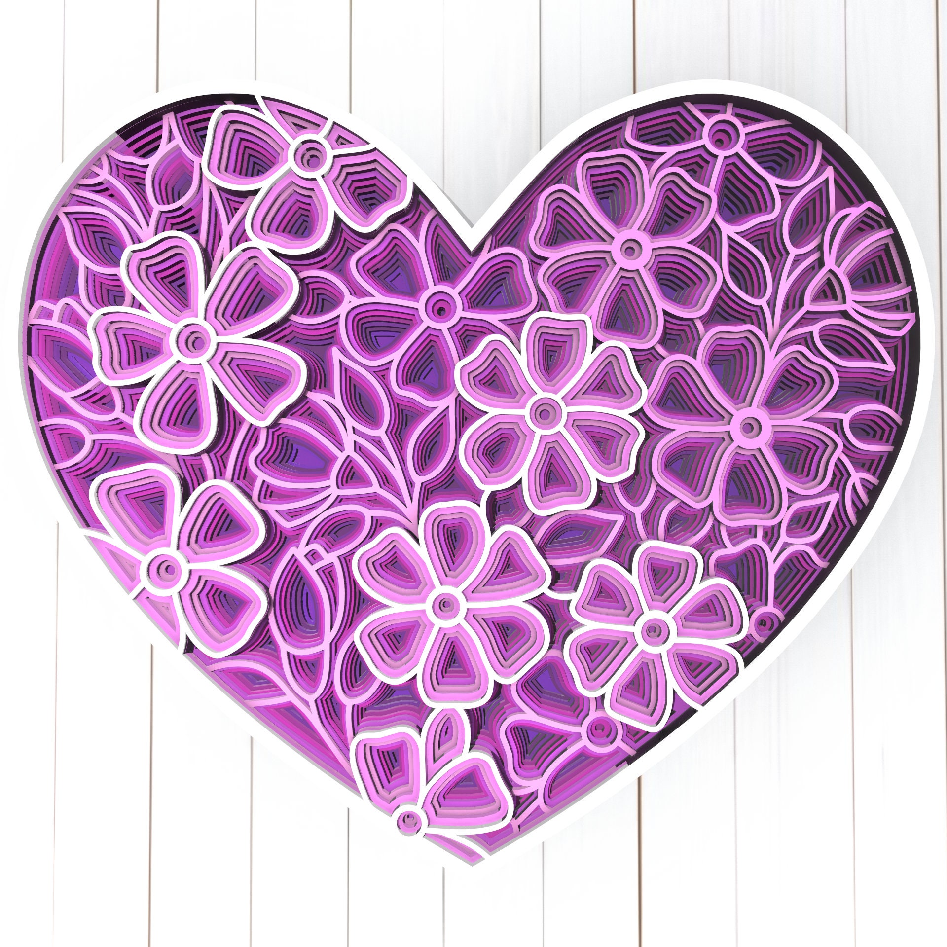 Flowers Heart 3D Mandala Svg Files, Multilayer Panel for Laser Cutting ...