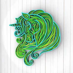 Einhorn 3D Mandala SVG Dateien, Multilayer Panel zum Laserschneiden, SVG Dateien, Laser Cut. Layered Mandala Cricut. Design 069