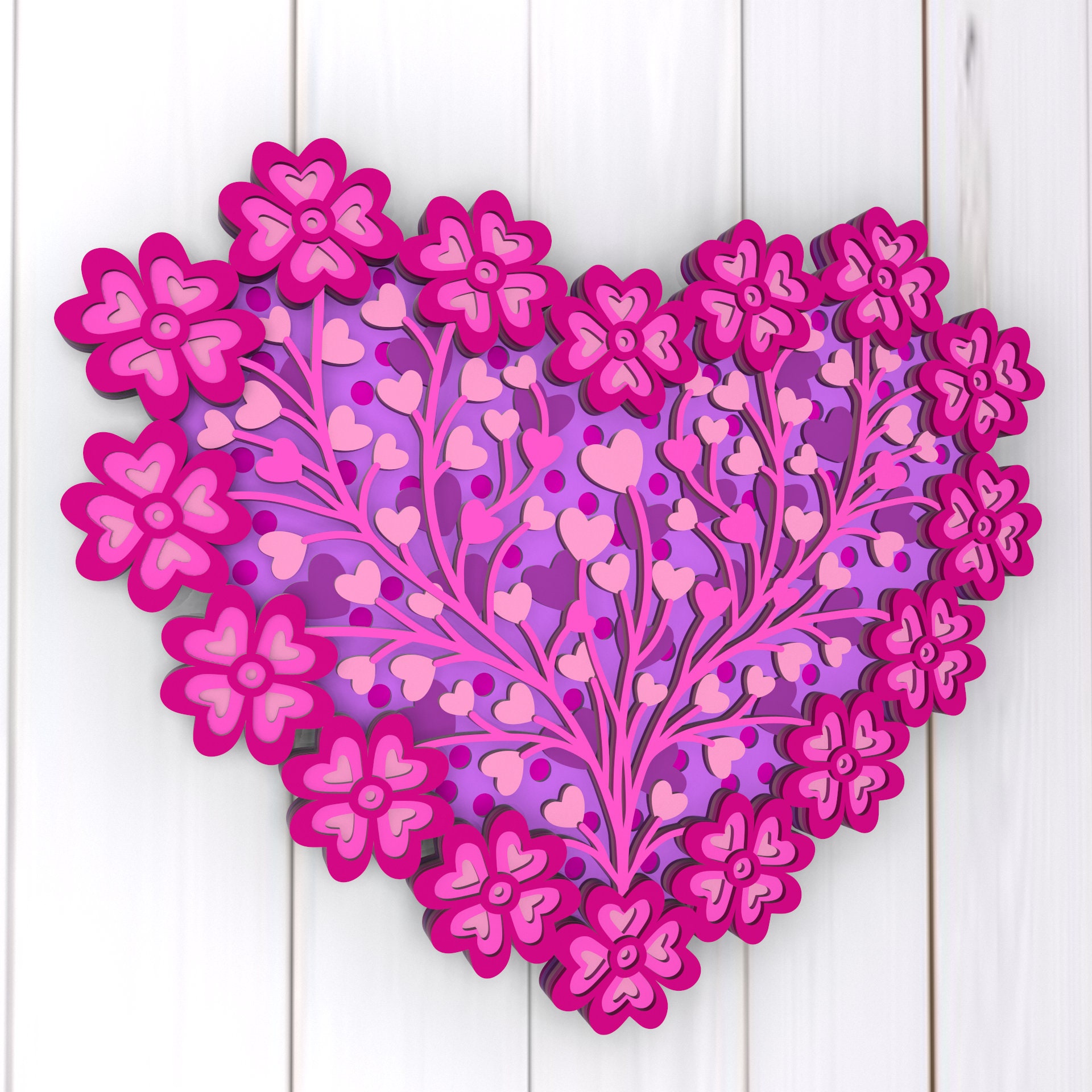 Flower Heart 3D Mandala Svg Files, Multilayer Panel for Laser Cutting ...