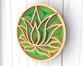 Lotus 3D Mandala SVG Dateien, Multilayer Panel zum Laserschneiden, SVG Dateien, Laser Cut. Layered Mandala Cricut. Design 035