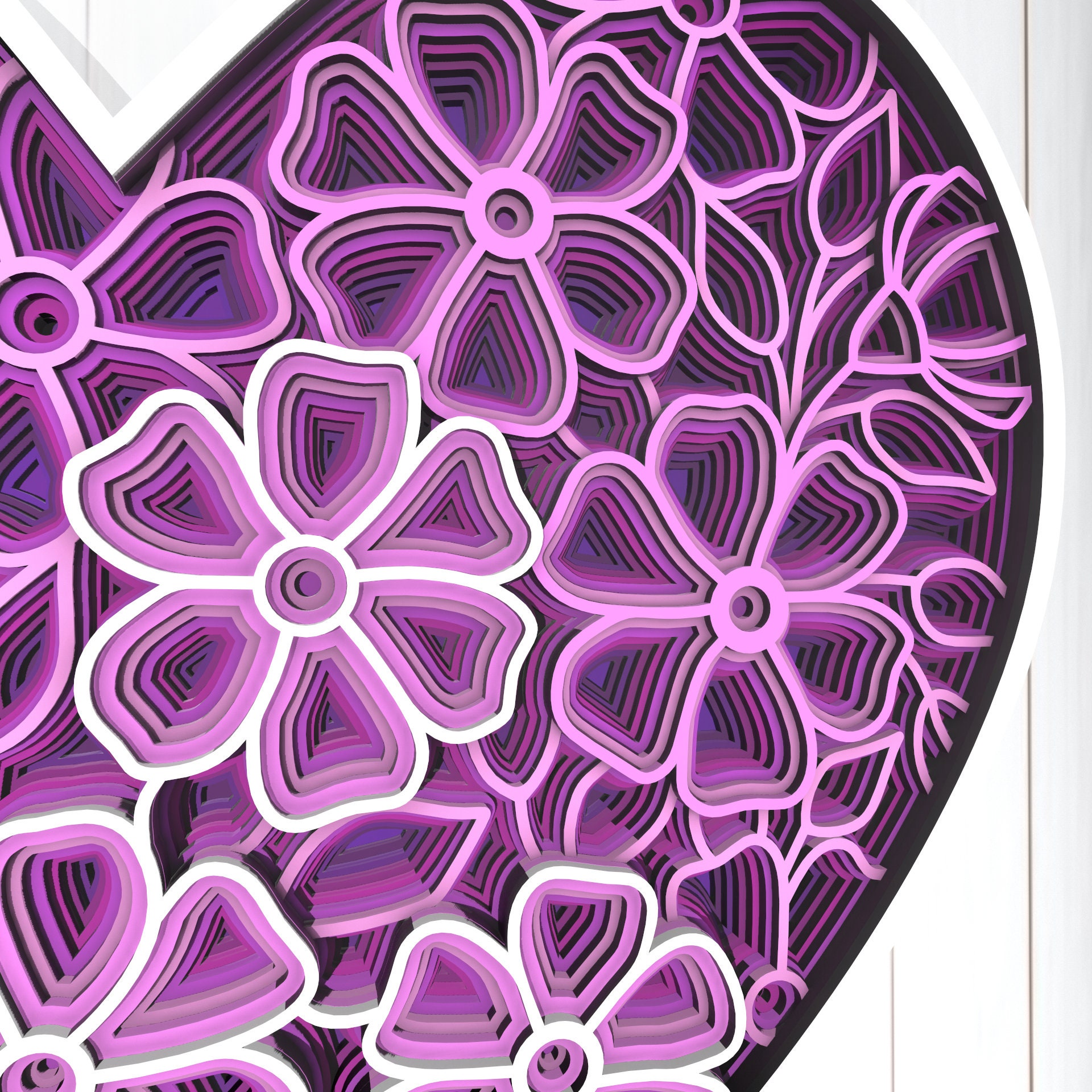 Flowers Heart 3D Mandala Svg Files, Multilayer Panel for Laser Cutting ...