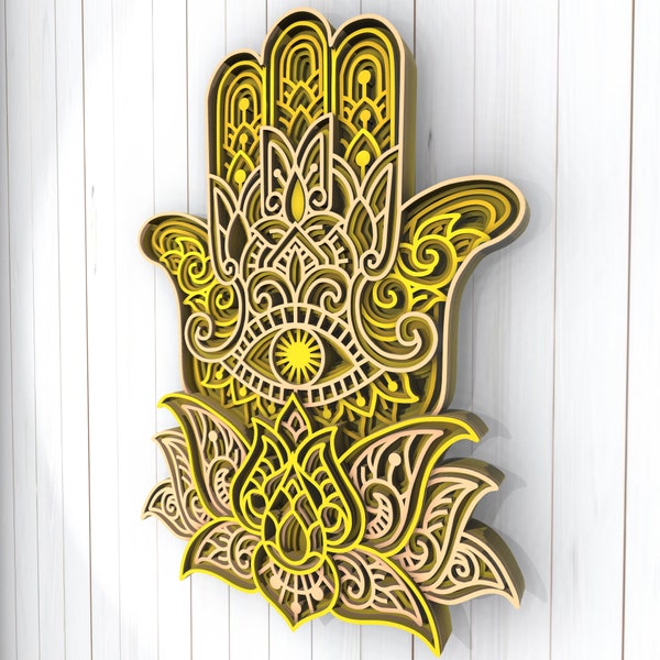 Hamsa 3D Mandala svg, Hand Hamsa svg Dateien, Multilayer Panel zum Laserschneiden, SVG Dateien, Laser Cut. Layered Mandala Cricut. Design 029