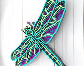 Trollslända 3D Mandala svg-filer, Flerlagerspanel för laserskärning, SVG-filer, Laserskuret. Lagermandala Cricut. Design 061