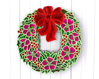 Christmas wreath 3D Mandala svg files, Multilayer Panel for Laser Cutting, SVG files, Laser Cut. Layered Mandala Cricut. Design 089