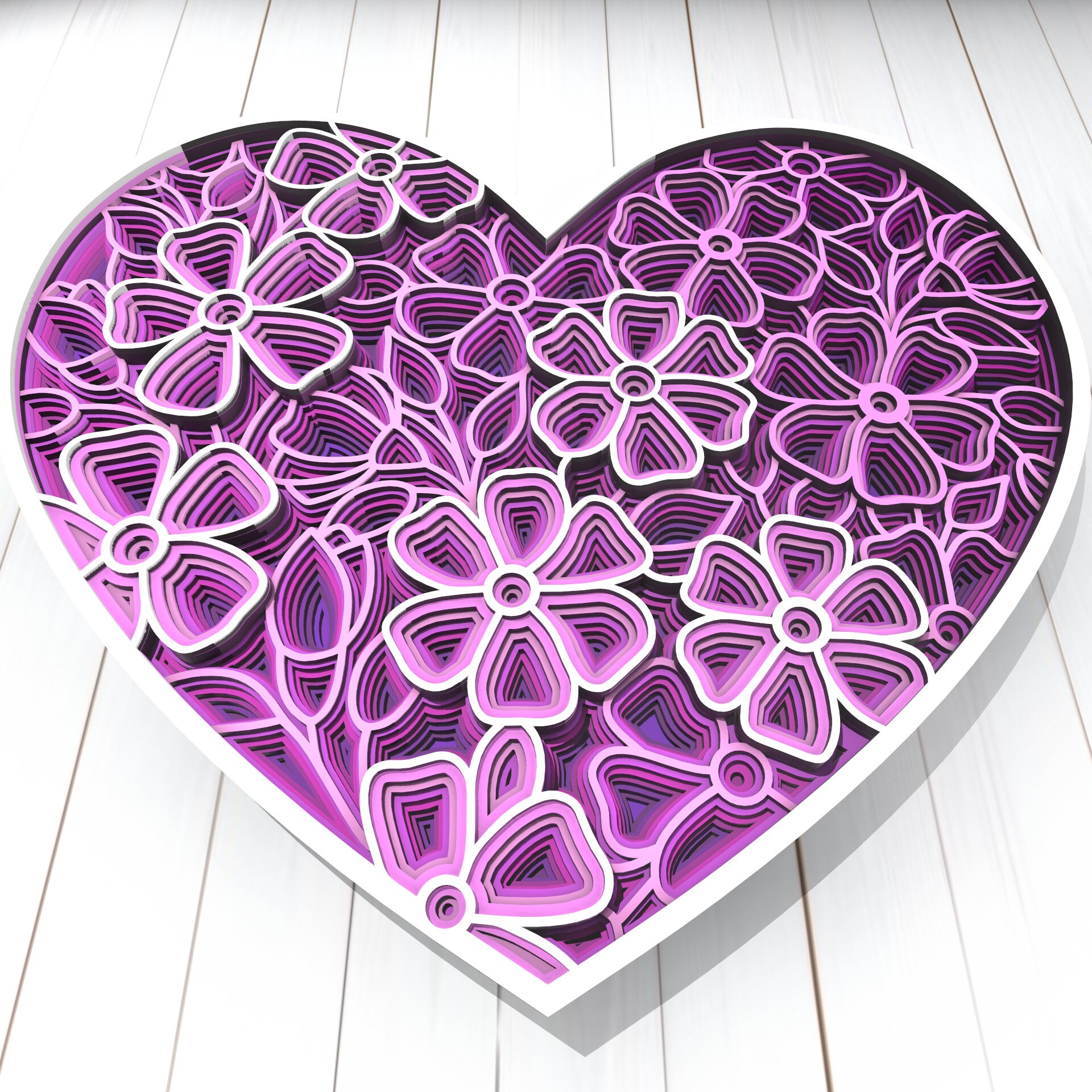 Flowers Heart 3D Mandala Svg Files, Multilayer Panel for Laser Cutting ...