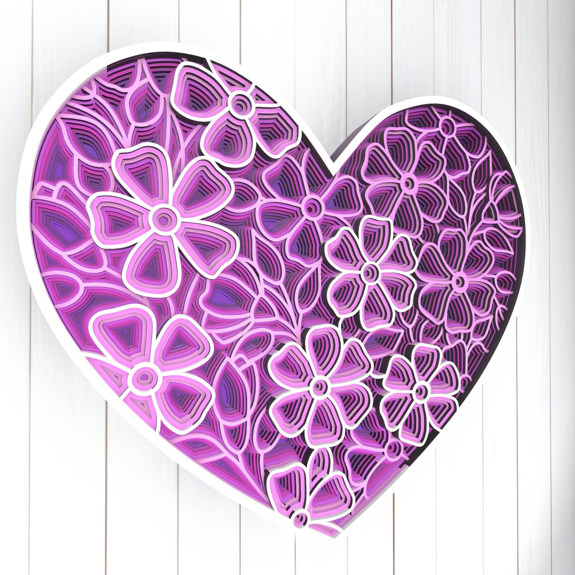 Download Flowers heart 3D Mandala svg files Multilayer Panel for Laser | Etsy