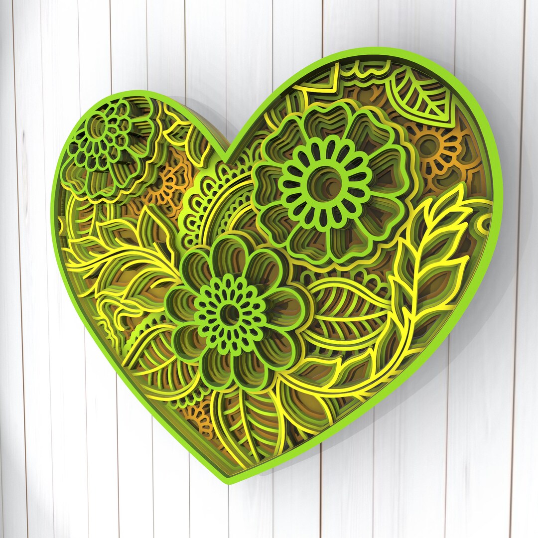 Heart Flower 3D Mandala Svg Files, Multilayer Panel for Laser Cutting ...