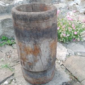 アンティーク プリミティブ 木製 木製パウンダー ハーブ チリ用 モルタル ビッグ ラスティック XIX XX 「大きくて重い」