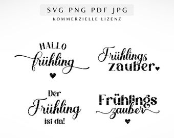 Hallo Frühling Plotterdatei mit Herzchen im SVG PNG PDF und Jpg Format für Silhouette und Cricut