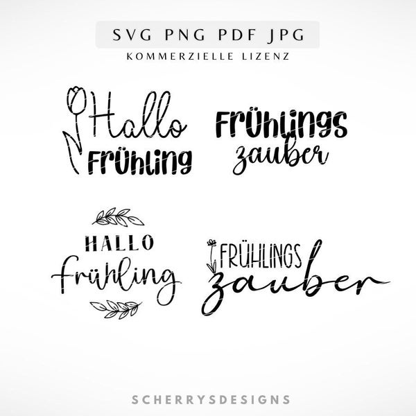 Hallo Frühling Plotterdatei im SVG PNG PDF und Jpg Format für Silhouette und Cricut