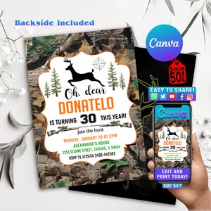Bearbeitbare Jagd-Geburtstags-Einladung, Jagd-Einladung, Jagd-Einladung, Jagd-Geburtstagsfeier, Oh Deer-Einladung, Jagd ID03