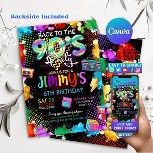 Invitation modifiable des années 80, invitation des années 90, faire-part de fête rétro, faire-part d'anniversaire des années 80, faire-part d'anniversaire des années 90, invitation des années 80, 90, 80, G05