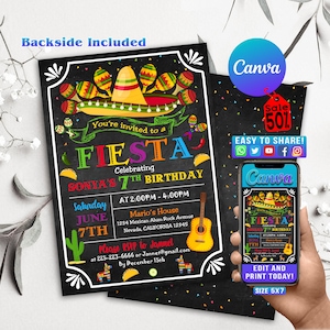 Fiesta Invitation, EDITABLE Invitation, Fiesta Birthday Chalkboard Invitation, Mexican Invite, Cinco de Mayo, INSTANT Download, GT03