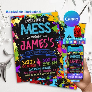 Invitación de cumpleaños de arte, invitación de cumpleaños de pintura, fiesta de arte, fiesta de manualidades, plantilla autoeditable, invitación de pintura, acuarela, GT05