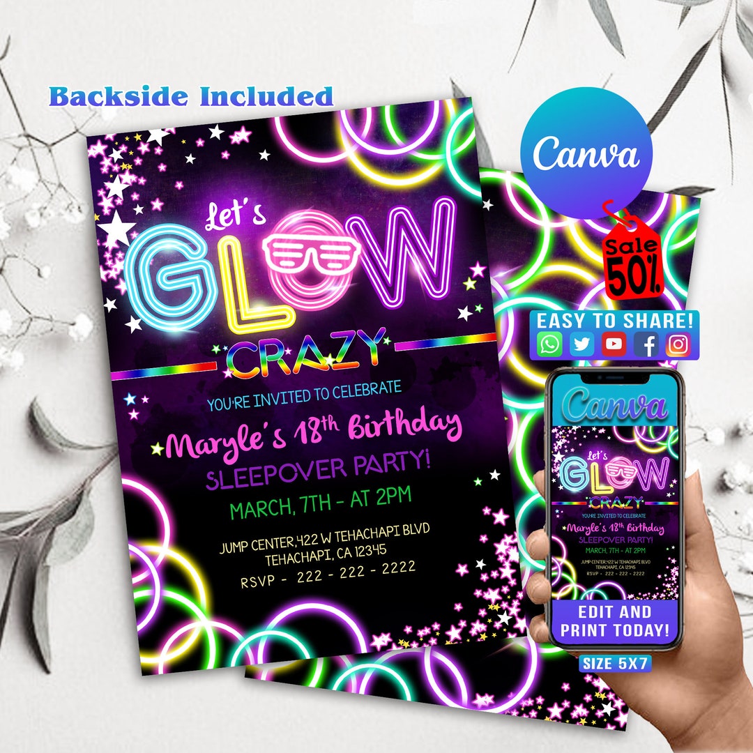 Glow Birthday Invitation Glow Invitation Neon Glow Invitation Neon Glow