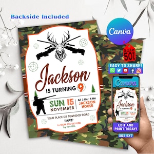 Editable Hunting Birthday Invitation, Hunting Invitation, Hunting Invite, Hunting Birthday Party, Oh Deer Invitation, Hunting GT07