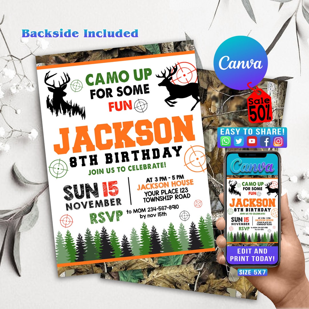 Hunting Birthday Invitation, Camo Birthday, Deer Birthday, Hunting ...