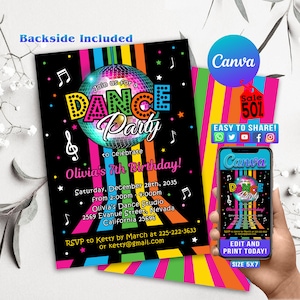 Editable Dance Party Invitation Tie Dye Dance Party Invitation Glow Tie Dye Dance Party Neon Glow Disco Dance Party Instant Download G02