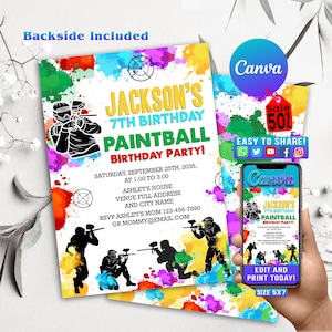 Paintball Einladung, Paintball Babies bearbeitbare Geburtstagseinladung, Paintball Wars Einladung, Sofort Download, Softball Invite Vorlage Gt3