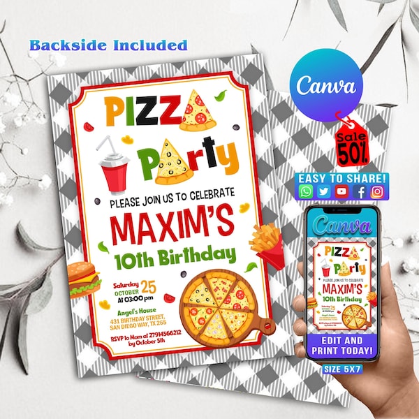 Editable Pizza Party Invitation, Pizza Birthday Invitation, Slice Up Some Fun, Pizza Party