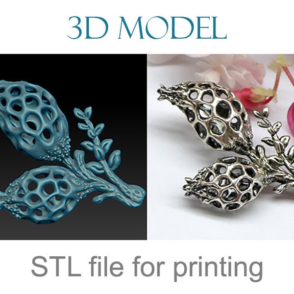 Jewelry brooch 3D model for downloading. STL files. Organic brooch printable jewelry model. Dry pods brooch. Jewelry design