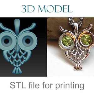 Owl pendant necklace 3D model Digital download Animal Bird Jewelery printable 3D model