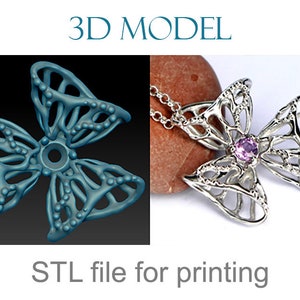 Pendant necklace 3d model with openwork pattern and one stone. Jewelry stl obj file, digital download