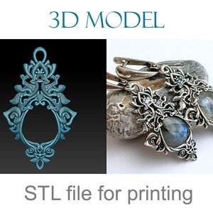 Digital download jewellery 3d model. Dangle earrings with intricate pattern in fantasy style. 3D jewelry design. stl obj