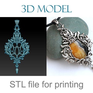 カボションのファンタジーペンダントモデル。ジュエリーペンダントネックレスの 3D デザイン。彫刻されたジュエリー 3D モデル