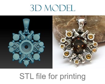 Ornate Gem Pendant Jewelry 3D Model STL, Decorative Necklace Design for 3D Printing