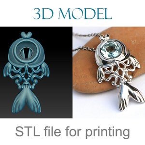 Fish pendant necklace 3D model. Print file jewelry stl obj. 3d jewelry design