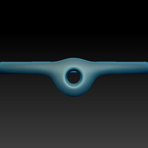 May include: A blue plastic ring with a large hole in the center. The ring is smooth and has a rounded shape.