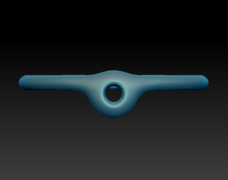 May include: A blue plastic ring with a large hole in the center. The ring is smooth and has a rounded shape.