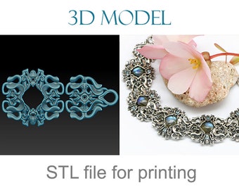 Armband printbaar sieraden 3D-model, digitaal STL-bestand om te downloaden. Gebeeldhouwde armband met cabochons in fantasie- of vintagestijl.