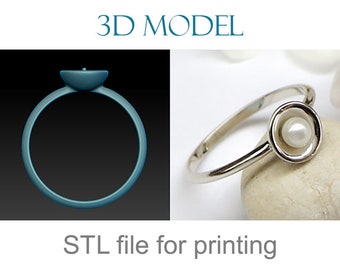 May include: 3D model of a silver ring with a white pearl in the center. STL file for printing.