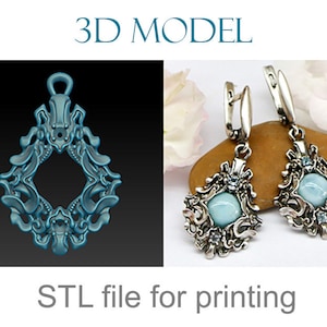 Earrings 3d model stl obj files. Dangle earrings with complex pattern in fantasy style.