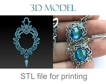 Digital download 3D printable jewelry earrings model. Dangle earrings for oval stones
