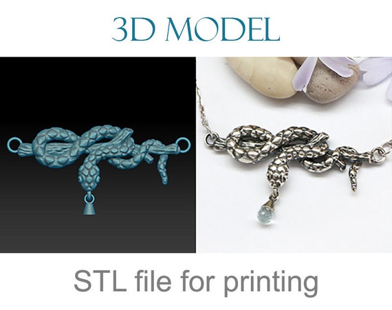 Snake Pendant 3D Model STL, Serpent Jewelry Necklace Design for 3D Printing