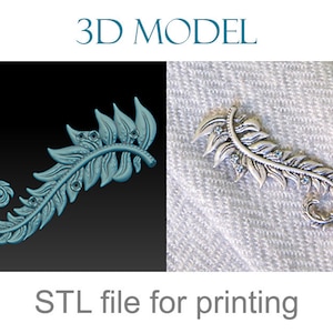 Bladbroche afdrukbare sieraden 3D-model. Digitaal STL-bestand voor het maken van een broche. 3D-sieradenontwerp. Sieradenmodel om te downloaden en af te drukken