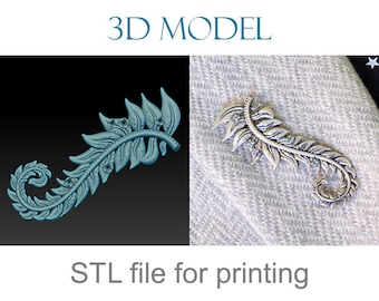 Leaf brooch printable jewelry 3d model. STL digital file for making brooch. 3D jewelry design. Jewelry model to download and print