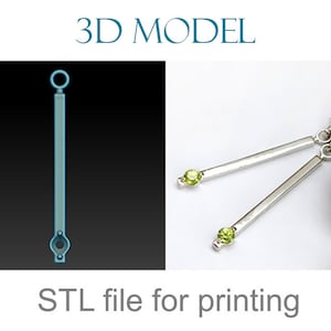 Minimalistic dangle earrings with small stones. Jewelry stl 3d model print file. Digital download file