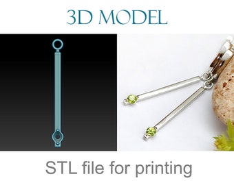 Minimalistyczne wiszące kolczyki z drobnymi kamieniami. Wydruk modelu biżuterii w formacie STL 3D. Plik do pobrania w wersji cyfrowej.