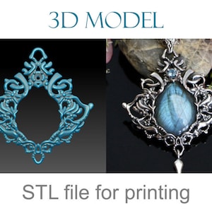 Jewellery STL 3D model. Pendant necklace for a cabochon. Printable jewelry 3d model for download