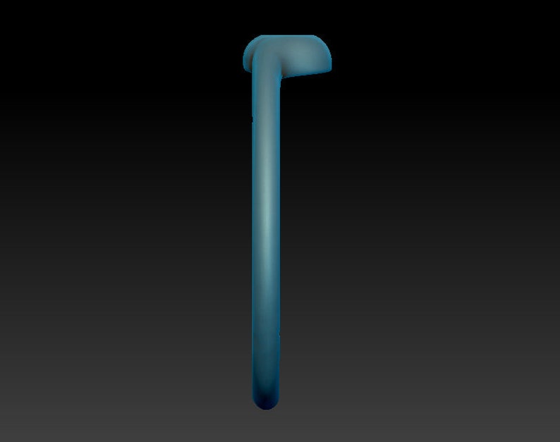 May include: A smooth, light blue, curved, metal ring.