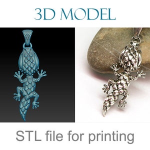 以下が含まれることがあります： 銀色のヤモリのペンダントの3Dプリントモデル。印刷用のSTLファイルです。