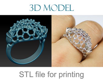 Modelo 3D. Archivos STL listos para imprimir. Anillo delicado con diseño calado. Diseño de joyería 3D.