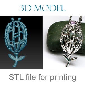 Flower bud pendant model with openwork pattern. 3D jewelry design, stl print file