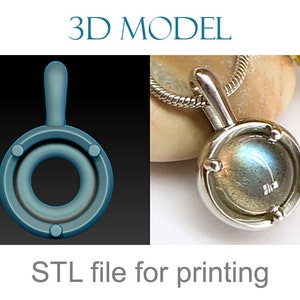 3d print file pendant necklace model jewellery stl obj Minimalistic pendant with a cabochon cut stone