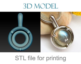 3d print file pendant necklace model jewellery stl obj Minimalistic pendant with a cabochon cut stone